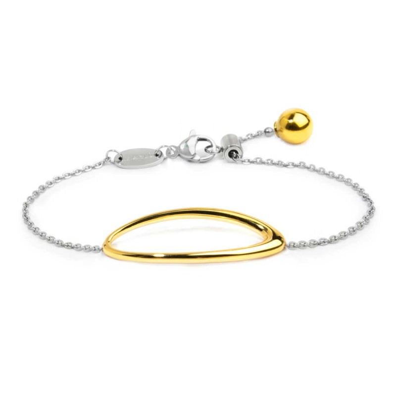 S.STEEL AND S.S.GOLD IP BR WITH OVAL RING Polished s.steel and s.s.gold ip bracelet with cross chain 1,20 mm width, 0,20 mm thic