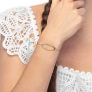 S.STEEL AND S.S.GOLD IP BR WITH OVAL RING Polished s.steel and s.s.gold ip bracelet with cross chain 1,20 mm width, 0,20 mm thic