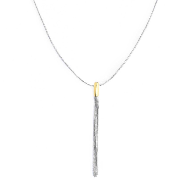 S.STEEL AND S.S.GOLD IP NECKLACE MULTI-WIRES PENDANT Polished s.steel and s.s.gold ip necklace with 8 face cutting snake chain w