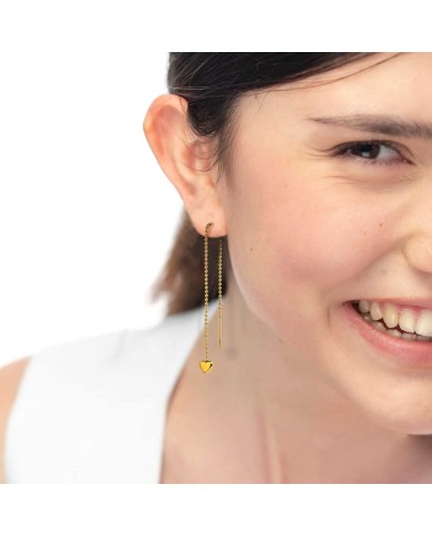 Orecchino pendente catena a sfere con cuore