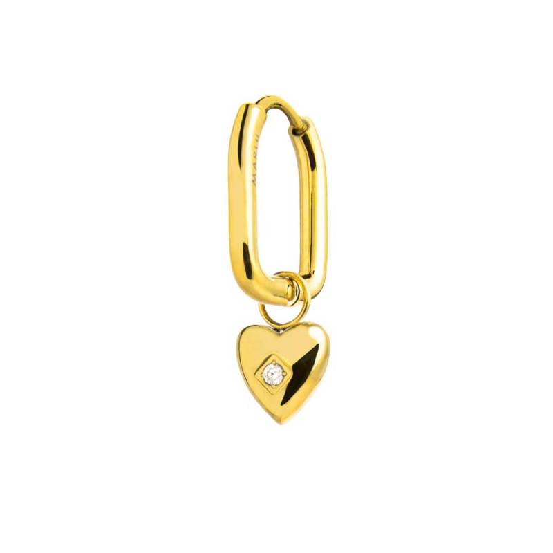Orecchino ovale con cuore pendente con zircone