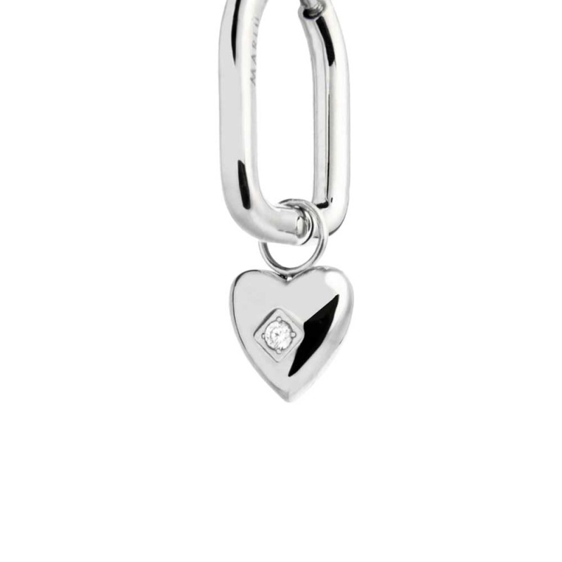 Orecchino ovale con cuore pendente con zircone