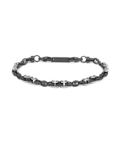 Bracciale catena marine con elementi acciaio e ceramica sfaccettata nera lucida