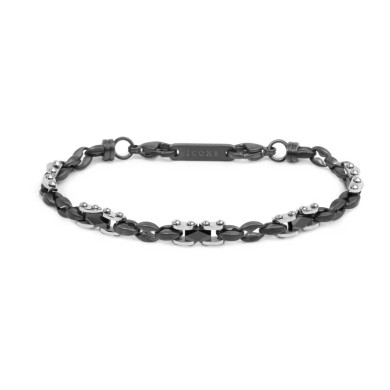 Bracciale catena marine con elementi acciaio e ceramica sfaccettata nera lucida