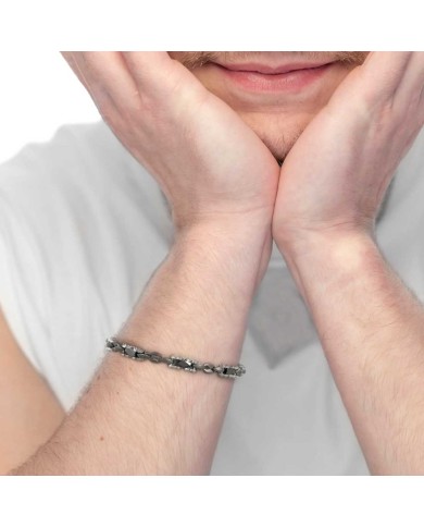 Bracciale catena marine con elementi acciaio e ceramica sfaccettata nera lucida