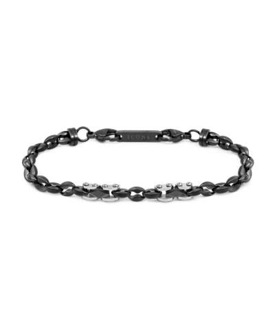 Bracciale catena marine con elementi in acciaio con ceramica sfaccettata nera lucida