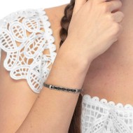 Bracciale catena sonaglio piatta centrale con elementi in ceramica sfaccettata nera lucida