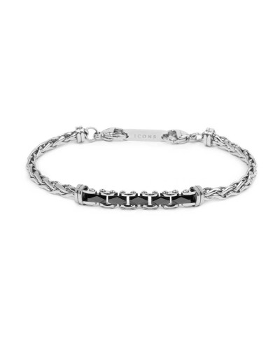 Bracciale catena sonaglio piatta centrale con elementi in ceramica sfaccettata nera lucida