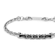 Bracciale catena sonaglio piatta centrale con elementi in ceramica sfaccettata nera lucida