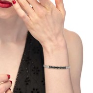 Bracciale catena sonaglio piatta centrale con elementi in ceramica sfaccettata nera lucida