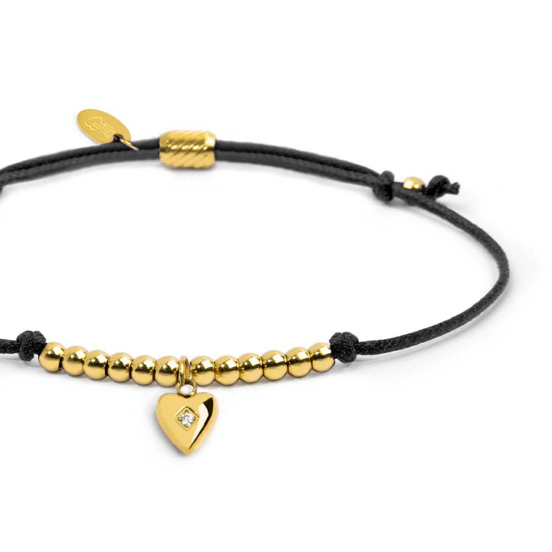 Bracciale cordino con pendente cuore con zircone