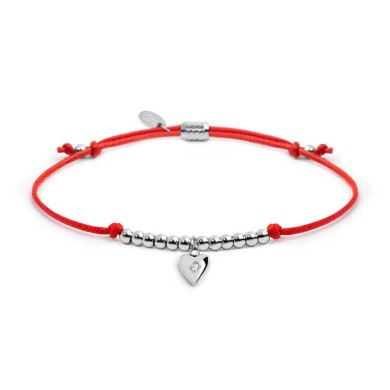Bracciale cordino con pendente cuore con zircone