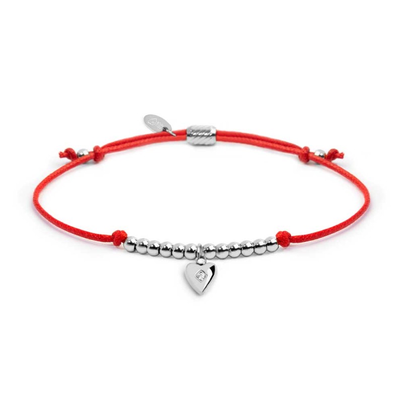 Bracciale cordino con pendente cuore con zircone
