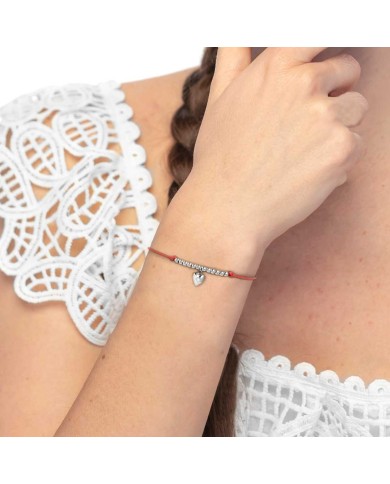 Bracciale cordino con pendente cuore con zircone