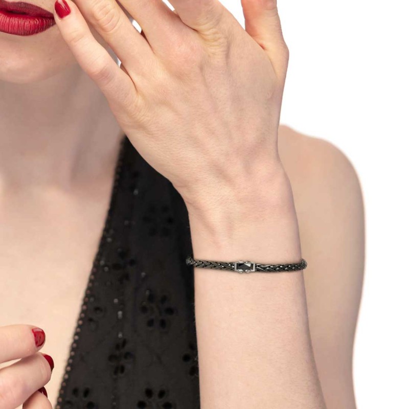 BRACCIALE ACC CON CAT.SONAGLIO E CENTRALE IN CERAMICA NERA