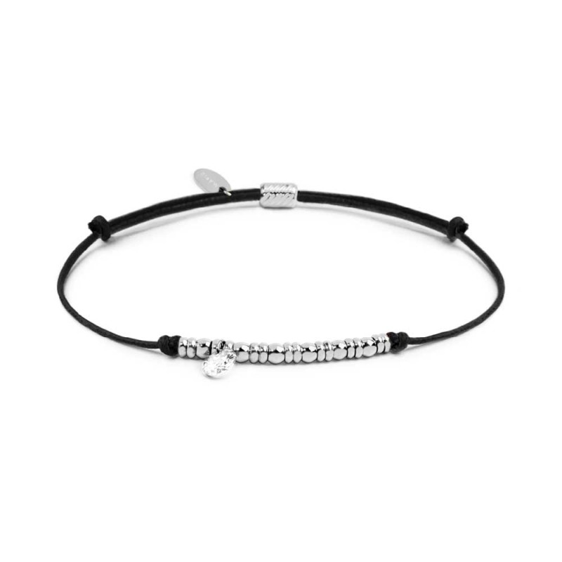 Bracciale cordino con elementi acciaio e zircone pendente