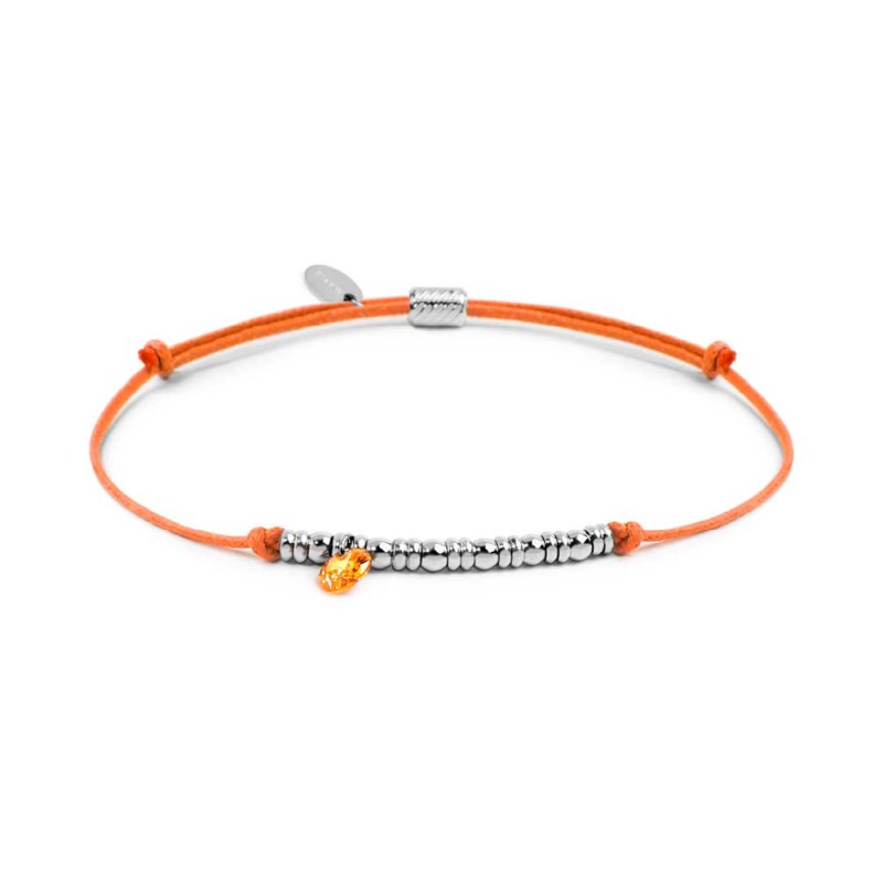 Bracciale cordino con elementi acciaio e zircone pendente