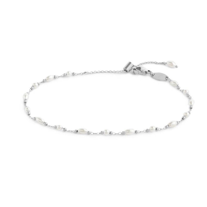 Cavigliera catena con perle ovali e a sfera