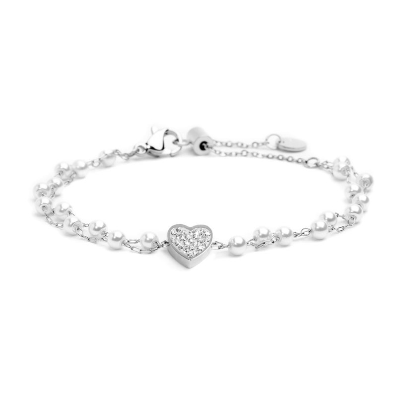 BRACCIALE DOPPIA CAT PERLE CUORE CRISTALLI BRACCIALE DOPPIA CAT PERLE CUORE CRISTALLI