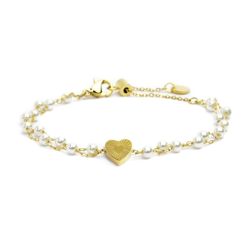 Bracciale cuore cristalli doppia catena con perle Bracciale cuore cristalli doppia catena con perle