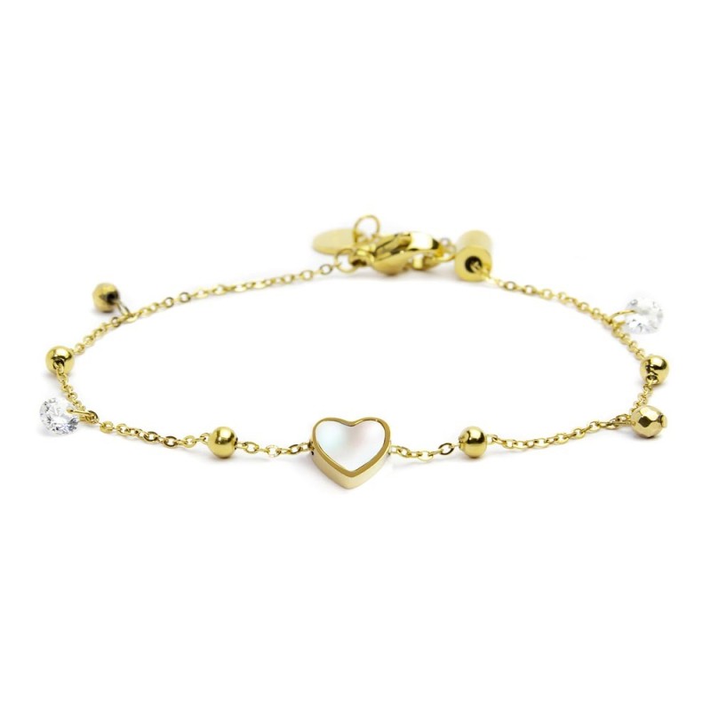 Bracciale cuore madreperla con sfere e zirconi Bracciale cuore madreperla con sfere e zirconi