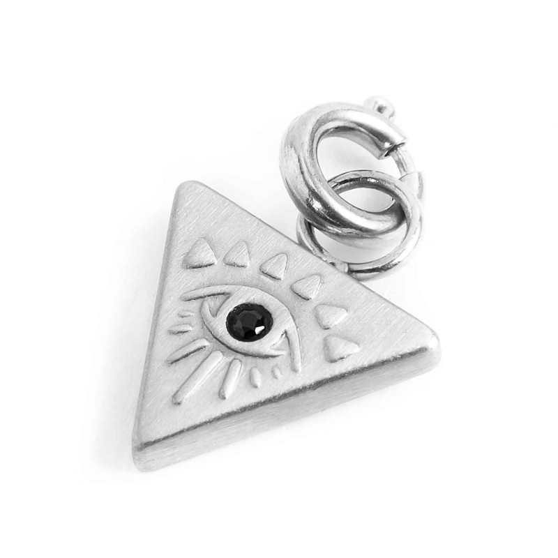 MATT CH TRIANGULAR EYE BLACK CRY matt charm triangular shape 12.40mm (included the welded ring)*10.13mm, with thickness 1.30 mm. MATT CH TRIANGULAR EYE BLACK CRY matt charm triangular shape 12.40mm (included the welded ring)*10.13mm, with thickness 1.30 mm.