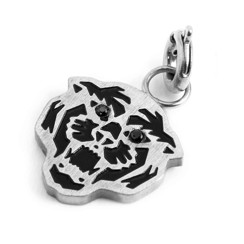 MATT BLACK OIL CHARM TIGER black oil charm tiger shape 11.20mm*11.82mm, with thickness 1.50 mm. The eyes are 2 black crystals wi MATT BLACK OIL CHARM TIGER black oil charm tiger shape 11.20mm*11.82mm, with thickness 1.50 mm. The eyes are 2 black crystals wi