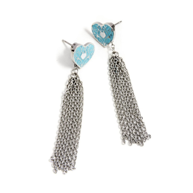 S.S.TURQUOISE HEART EARRING AND TASSEL S.S.TURQUOISE HEART EARRING AND TASSEL