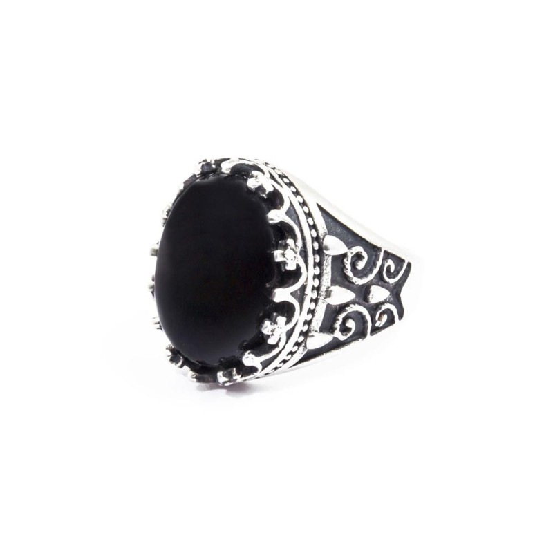 ANELLO CABOCHON SATINATO AGATA NERA ANELLO CABOCHON SATINATO AGATA NERA
