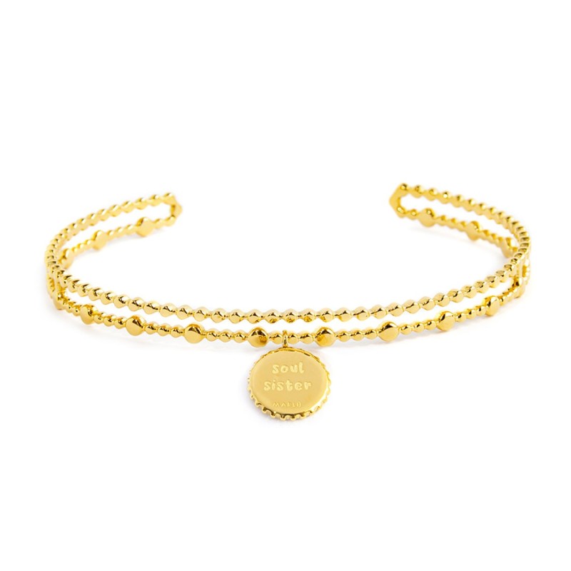 S.S.GOLD IP DOUBLE BANGLE WITH MEDAL S.steel gold ip double bangle size 57 mm (major axis)*48 mm (minor axis), the first texture S.S.GOLD IP DOUBLE BANGLE WITH MEDAL S.steel gold ip double bangle size 57 mm (major axis)*48 mm (minor axis), the first texture