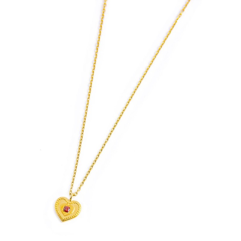 S.S.GOLD IP NECKLACE HEART PEND WITH RED CZ STONE S.steel gold ip necklace cross chain, 1 mm width, 0,27 mm thickness, with hear