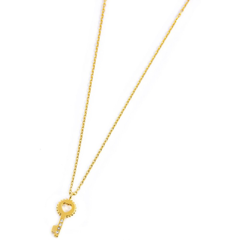 S.S G.IP NECKLACE KEY PENDANT WITH WHITE CRYSTALS S.steel gold ip necklace cross chain, 1 mm width, 0,27 mm thickness, with key