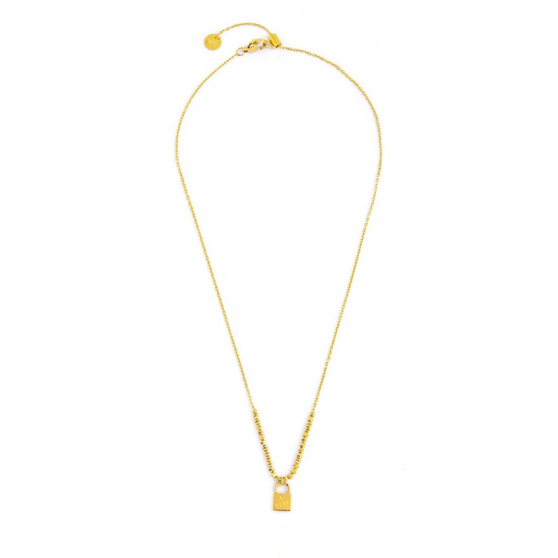 S.S.GOLD IP NECKLACE HEMATITE AND PADLOCK PENDANT S.steel gold ip necklace main chain is "O" chain, 1,20 mm width, 0,26 mm thick S.S.GOLD IP NECKLACE HEMATITE AND PADLOCK PENDANT S.steel gold ip necklace main chain is "O" chain, 1,20 mm width, 0,26 mm thick