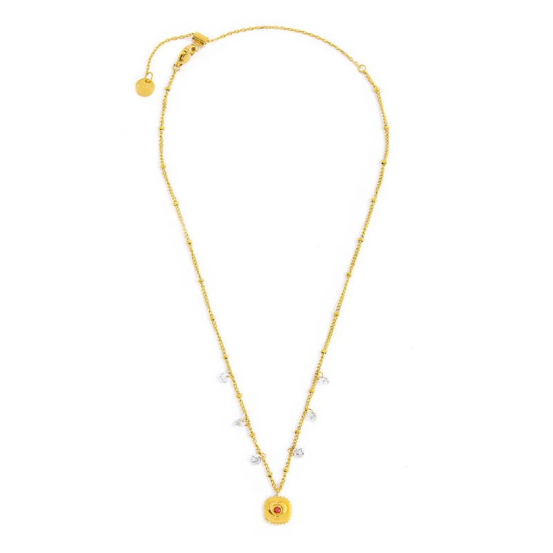 S.S GOLD IP NECKLACE WITH BALLS, CZ STONES AND SQUARED PEND S.steel gold ip necklace with market balls grumetta chain 1,40 mm wi S.S GOLD IP NECKLACE WITH BALLS, CZ STONES AND SQUARED PEND S.steel gold ip necklace with market balls grumetta chain 1,40 mm wi