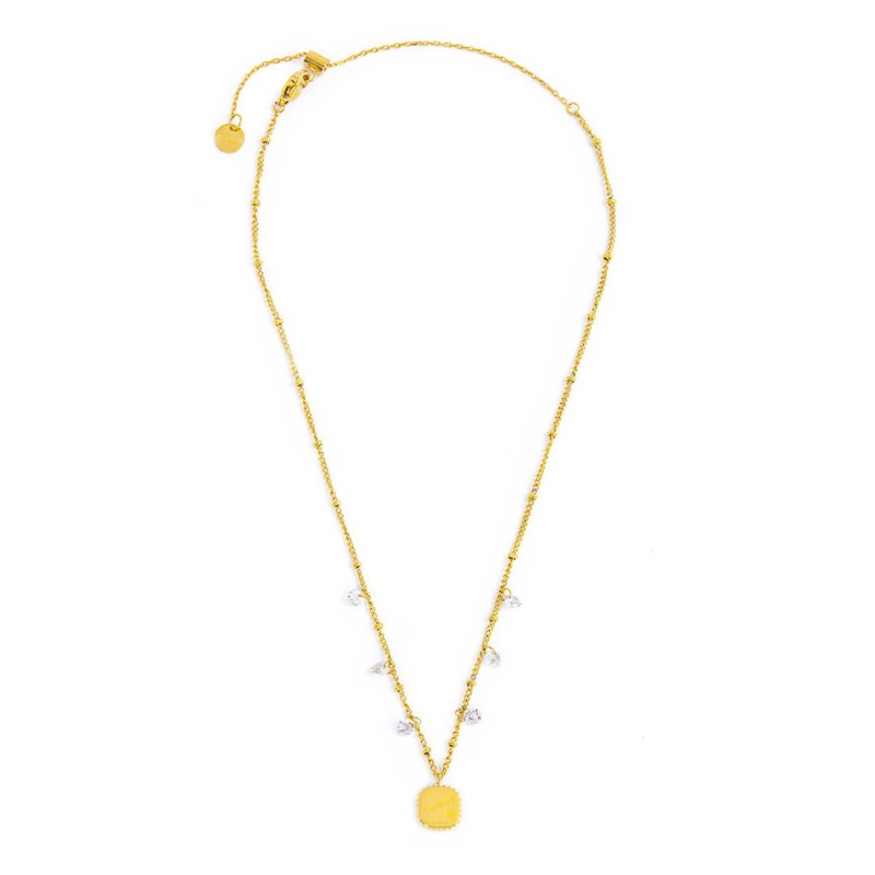 S.S GOLD IP NECKLACE WITH BALLS, CZ STONES AND SQUARED PEND S.steel gold ip necklace with market balls grumetta chain 1,40 mm wi S.S GOLD IP NECKLACE WITH BALLS, CZ STONES AND SQUARED PEND S.steel gold ip necklace with market balls grumetta chain 1,40 mm wi