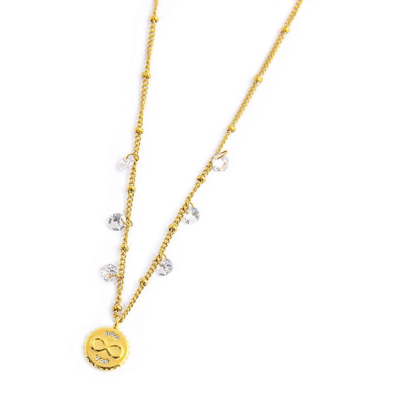 S.S GOLD IP NECKLACE BALLS AND CZ STONES CHAIN WITH MEDAL PEND S.steel gold ip necklace market balls grumetta chain 1,40 mm widt