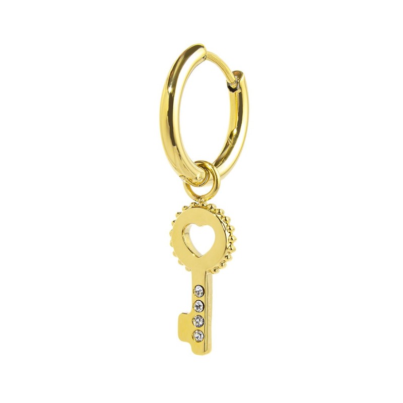S.S. GOLD IP SINGLE ROUND EAR WITH KEY PENDANT S.steel gold ip single round earring with pressure closure, 14,70 mm diameter, 2 S.S. GOLD IP SINGLE ROUND EAR WITH KEY PENDANT S.steel gold ip single round earring with pressure closure, 14,70 mm diameter, 2