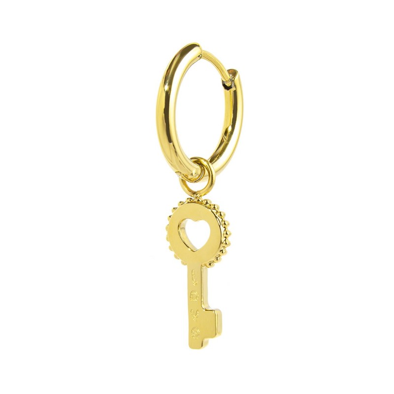 S.S. GOLD IP SINGLE ROUND EAR WITH KEY PENDANT S.steel gold ip single round earring with pressure closure, 14,70 mm diameter, 2 S.S. GOLD IP SINGLE ROUND EAR WITH KEY PENDANT S.steel gold ip single round earring with pressure closure, 14,70 mm diameter, 2