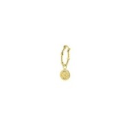 S.S.GOLD IP SINGLE ROUND EAR WITH MEDAL PEND S.steel gold ip single round earring 16,30 mm diameter, 1,40 mm thickness, with bal