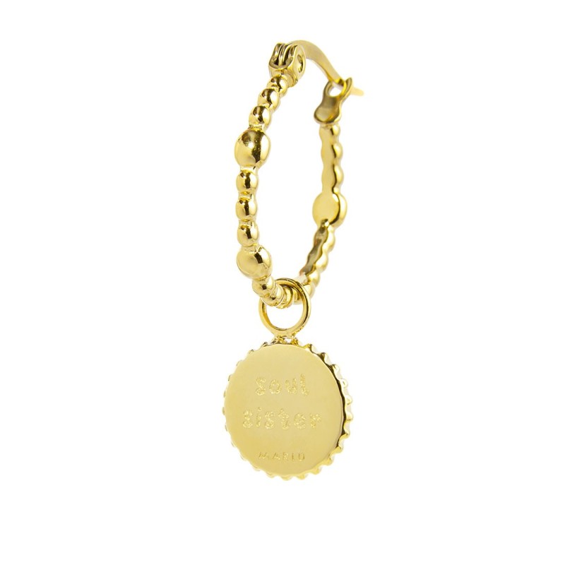 S.S.GOLD IP SINGLE ROUND EAR WITH MEDAL PEND S.steel gold ip single round earring 16,30 mm diameter, 1,40 mm thickness, with bal S.S.GOLD IP SINGLE ROUND EAR WITH MEDAL PEND S.steel gold ip single round earring 16,30 mm diameter, 1,40 mm thickness, with bal