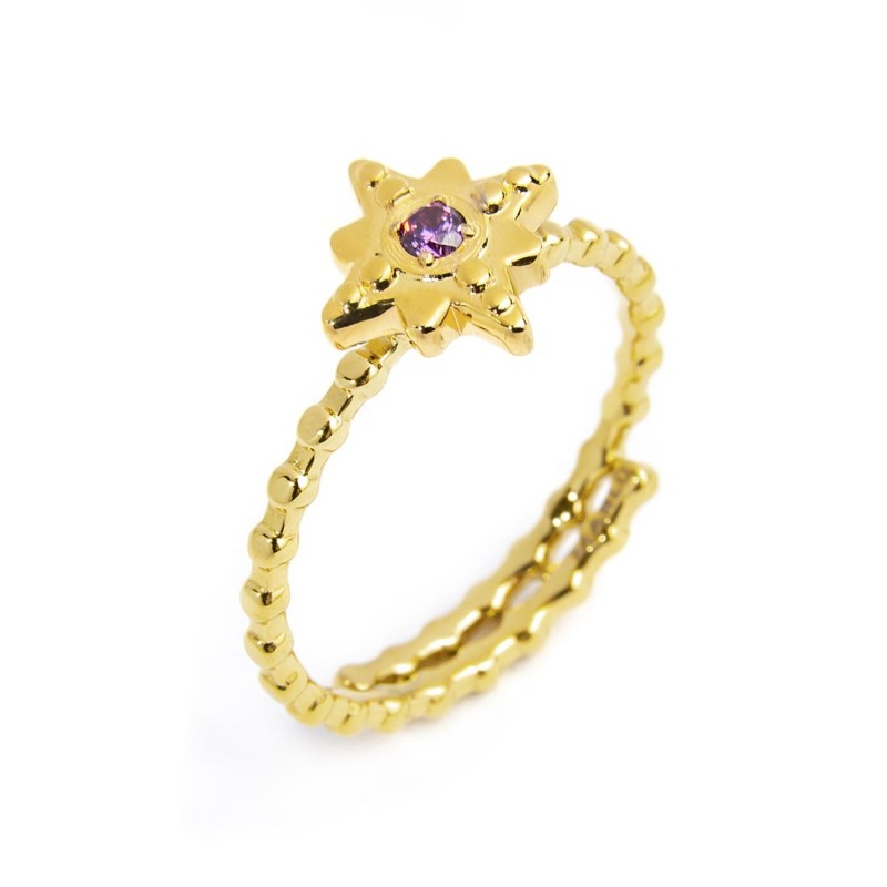 S.S GOLD IP RING WITH DOTS WIND ROSE WITH AMETHYST CZ STONE Polished s.steel gold ip ring with dots texuture by stamping, 1,50 m S.S GOLD IP RING WITH DOTS WIND ROSE WITH AMETHYST CZ STONE Polished s.steel gold ip ring with dots texuture by stamping, 1,50 m
