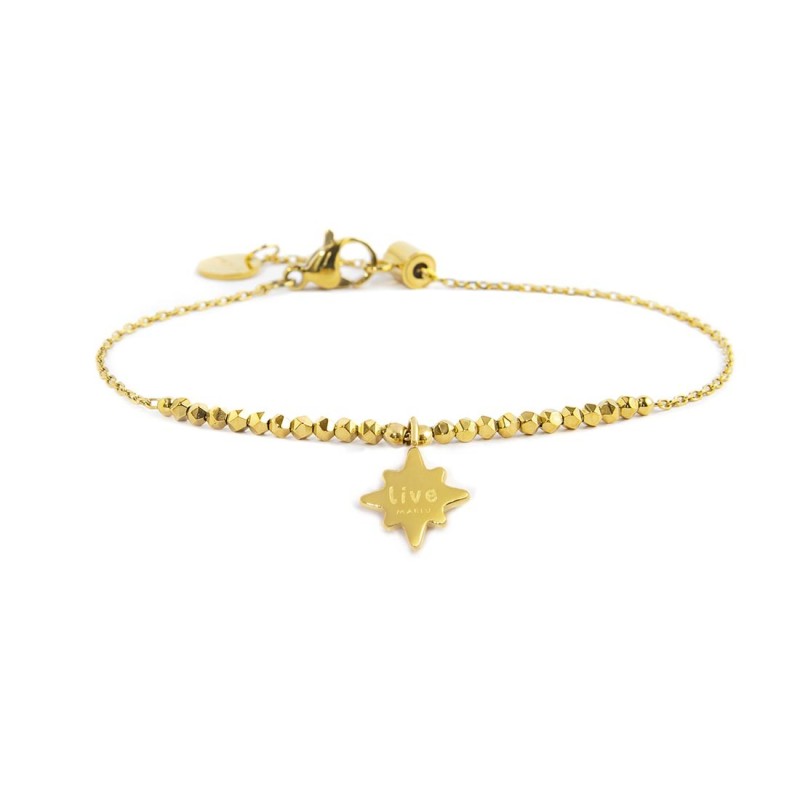 S.S.GOLD IP BRACELET WIND ROSE PENDANT AND HEMATITE S.steel gold ip bracelet main chain is "O" chain, 1,20 mm width, 0,26 mm thi S.S.GOLD IP BRACELET WIND ROSE PENDANT AND HEMATITE S.steel gold ip bracelet main chain is "O" chain, 1,20 mm width, 0,26 mm thi