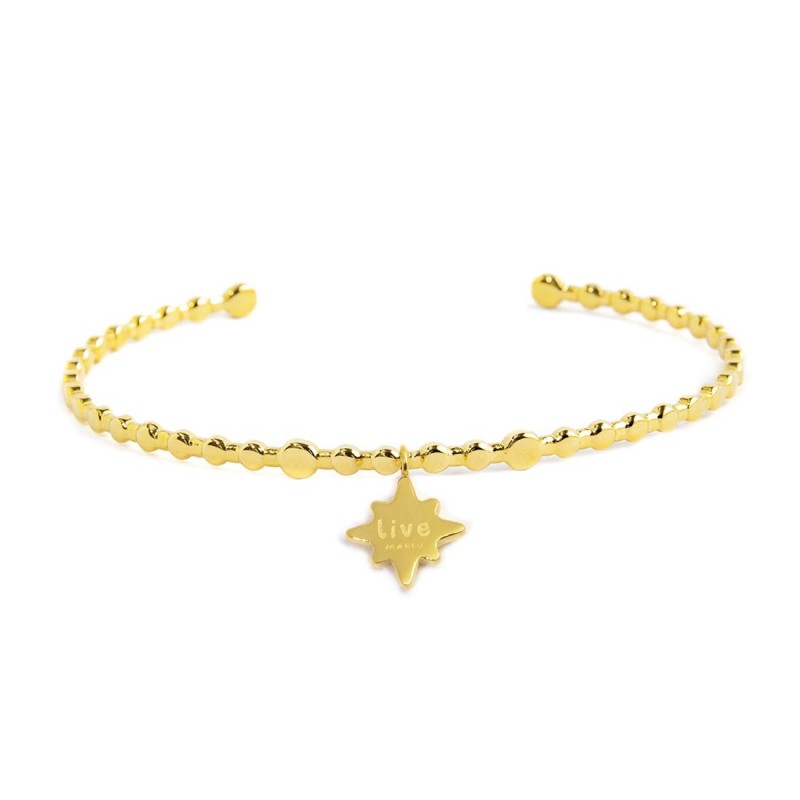 S.S.GOLD IP BALLS BANGLE WITH WIND ROSE PENDANT S.steel with gold ip bangle with balls texture by stamping, size 58,80*48 mm. On S.S.GOLD IP BALLS BANGLE WITH WIND ROSE PENDANT S.steel with gold ip bangle with balls texture by stamping, size 58,80*48 mm. On