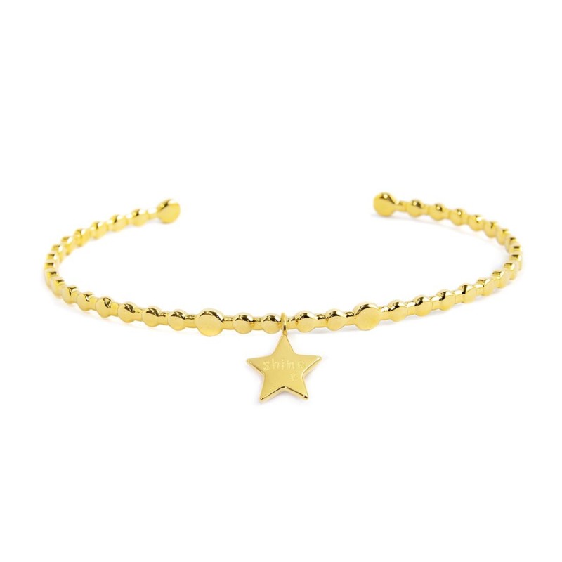 S.S.GOLD IP BALLS BANGLE WITH STAR PENDANT S.steel with gold ip bangle with balls texture by stamping, size 58,80*48 mm. On the S.S.GOLD IP BALLS BANGLE WITH STAR PENDANT S.steel with gold ip bangle with balls texture by stamping, size 58,80*48 mm. On the