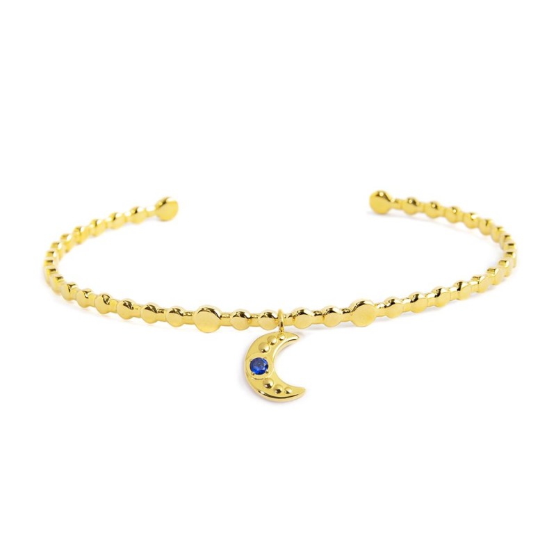 S.S.GOLD IP BALLS BANGLE WITH MOON PENDANT S.steel with gold ip bangle with balls texture by stamping, size 58,80*48 mm. On the S.S.GOLD IP BALLS BANGLE WITH MOON PENDANT S.steel with gold ip bangle with balls texture by stamping, size 58,80*48 mm. On the