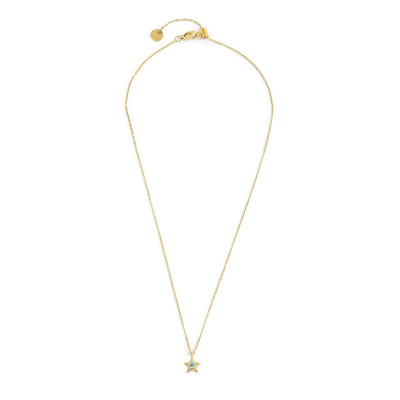 S.S.GOLD IP NECKLACE STAR PEND WITH LIGHT BLUE CZ STONE S.steel gold ip necklace cross chain, 1 mm width, 0,27 thickness, with s S.S.GOLD IP NECKLACE STAR PEND WITH LIGHT BLUE CZ STONE S.steel gold ip necklace cross chain, 1 mm width, 0,27 thickness, with s