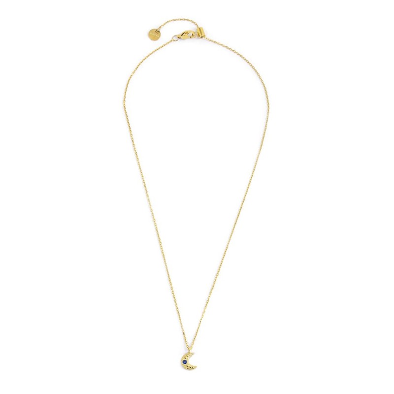 S.S.GOLD IP NECKLACE MOON PEND WITH BLUE CZ STONE S.steel gold ip necklace cross chain, 1 mm width, 0,27 thickness, with moon sh S.S.GOLD IP NECKLACE MOON PEND WITH BLUE CZ STONE S.steel gold ip necklace cross chain, 1 mm width, 0,27 thickness, with moon sh