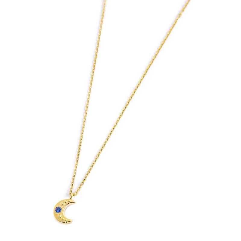S.S.GOLD IP NECKLACE MOON PEND WITH BLUE CZ STONE S.steel gold ip necklace cross chain, 1 mm width, 0,27 thickness, with moon sh
