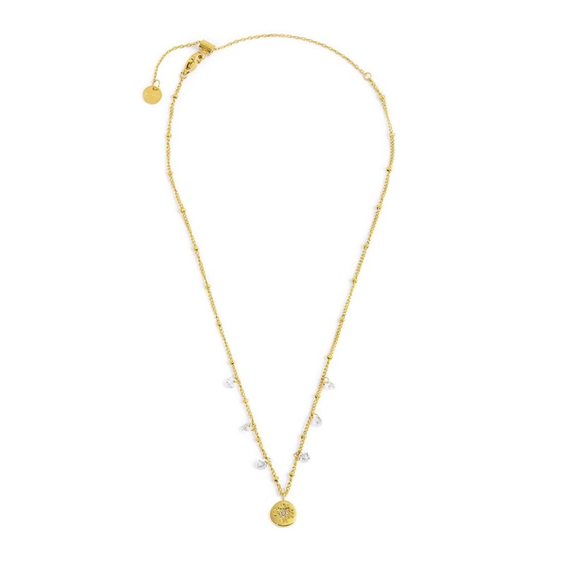 S.S GOLD IP NECKLACE BALLS AND CZ STONES WITH MEDAL PEND CRYST S.steel gold ip necklace with market balls grumetta chain 1,40 mm