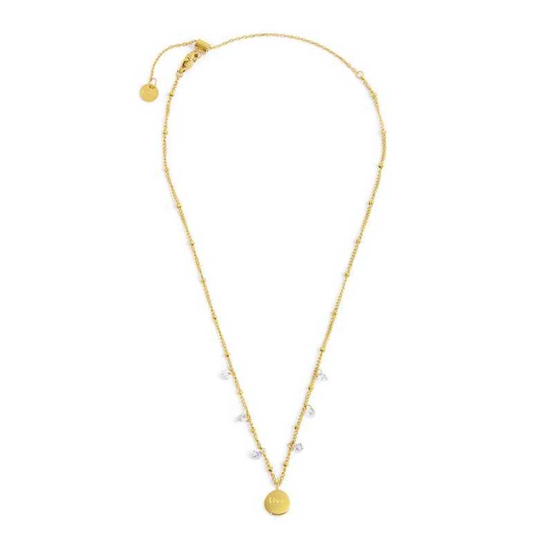 S.S GOLD IP NECKLACE BALLS AND CZ STONES WITH MEDAL PEND CRYST S.steel gold ip necklace with market balls grumetta chain 1,40 mm